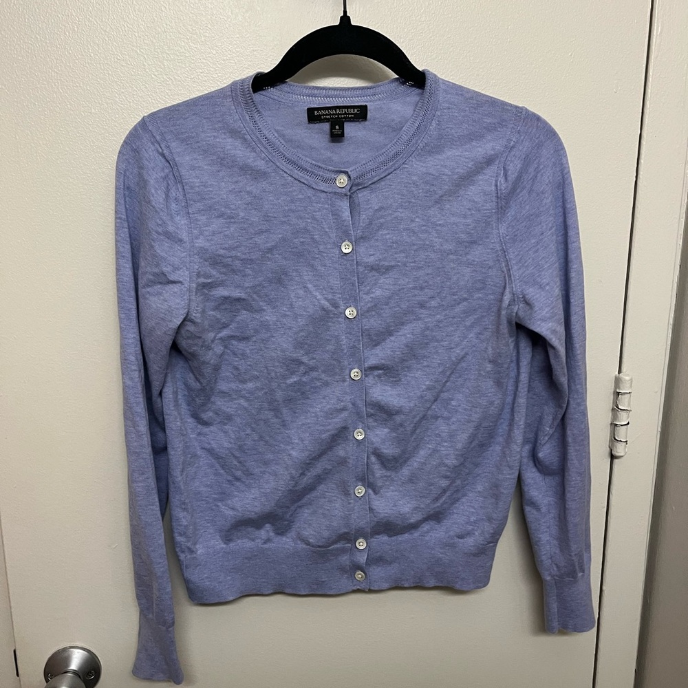 Banana Republic Purple Stretch Cotton Cardigan Sweater